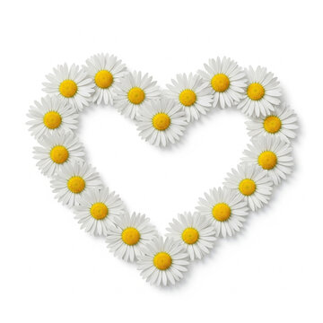 Minimalist Clean Daisy Flower Heart Shape Isolated Arrangement on White