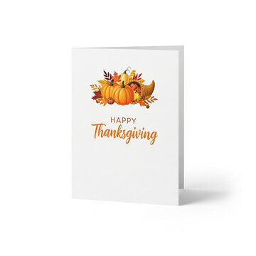 Elegant Watercolor Thanksgiving Card with Pumpkin and Cornucopia Illustration