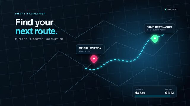 GPS Navigation Map Route Tracking Digital UI Dashboard Interface 4K Video Loop