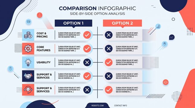 Comparison Infographic Template for Side-by-Side Business Option Analysis with Icons and Checkmarks