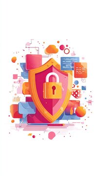 Cyber Security and Data Protection Shield with Digital Lock Concept Illustration