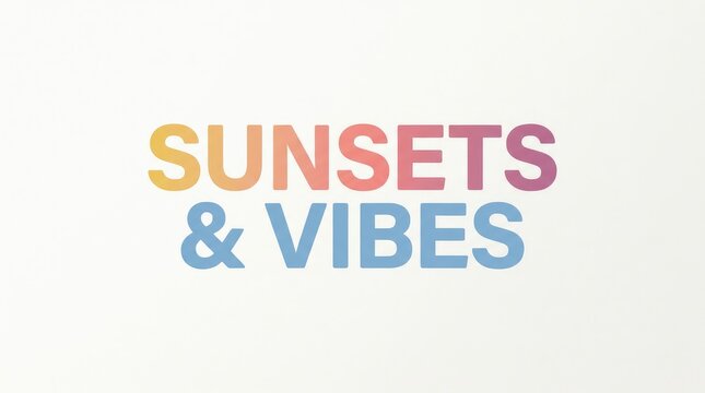 Sunsets and vibes typography design featuring colorful gradient lettering on a clean minimal off white background