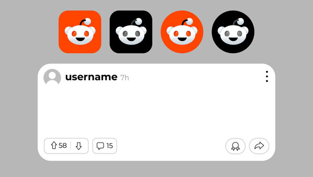 Reddit branding logos and post card mockup layout, displaying community interface elements for web design