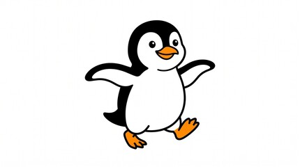 Obraz premium Adorable Cheerful Baby Penguin Waddling with Spread Wings isolated on White Background