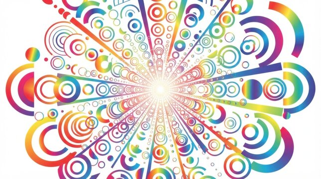 Colorful abstract circular pattern with geometric shapes on white background