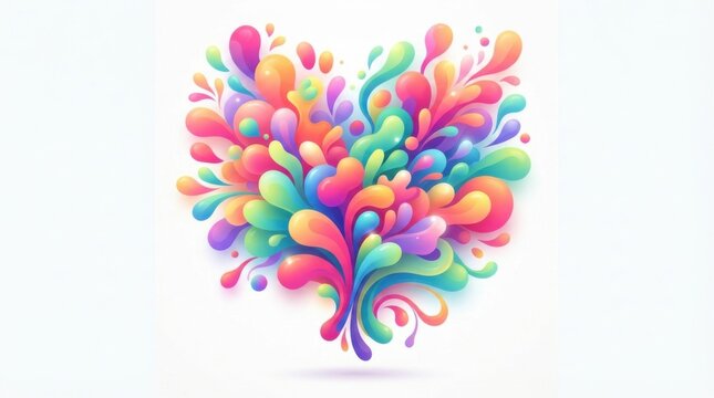 Colorful heart shape made of vibrant liquid paint splashes