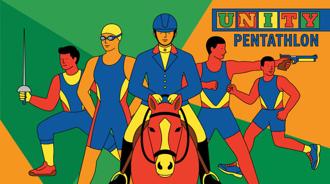 Pentathlon Athlete Group Team Vector Illustration