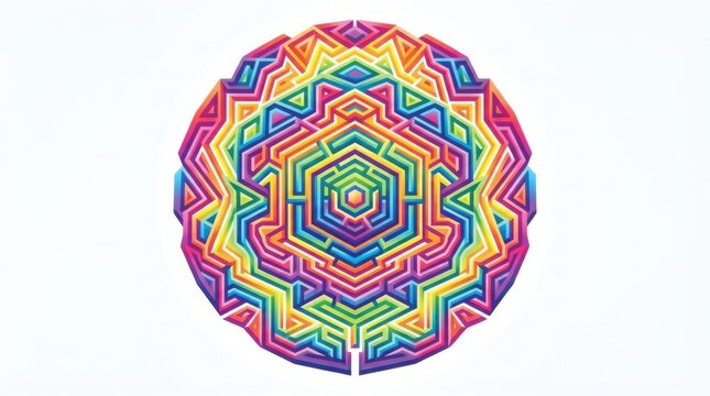 Colorful geometric mandala pattern with vibrant neon lines and shapes