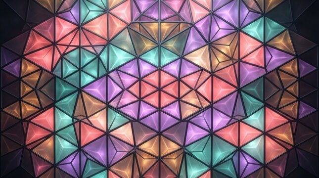 Colorful geometric pattern with triangular shapes and vibrant mosaic style textures