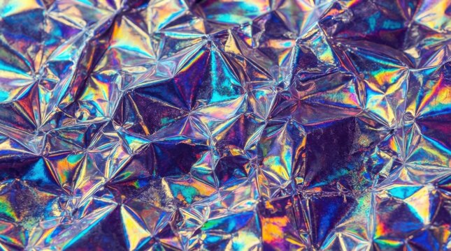 Abstract holographic wrinkled foil texture with vibrant colorful light reflections