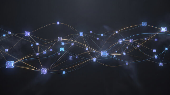 Connected glowing nodes forming digital mesh network