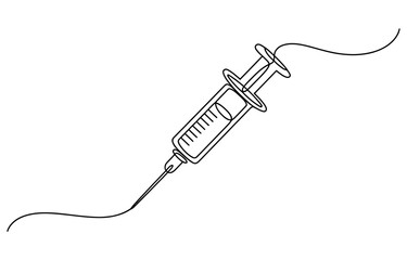 Obraz premium Continuous single line drawing of a medical syringe Vector, illustration