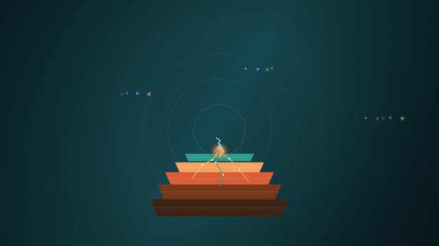 A stylish minimalist motion graphic showing a geometric flower emerging from stacked colored layers representing nature and technology integration with smooth motion.