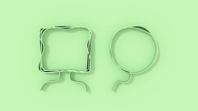 Two sketch figures with square and circle heads. Difference, diversity, individuality and personality types. Concept of mindset, opinion, tolerance, society and inclusion. Thin line drawing.