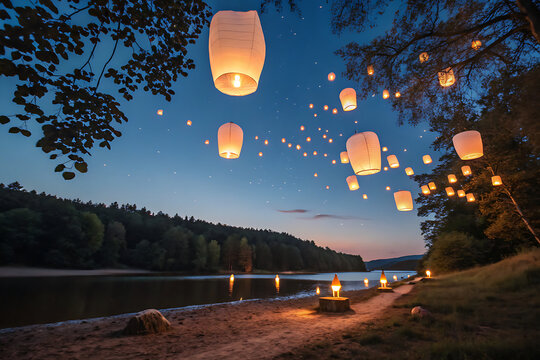Floating lanterns.
