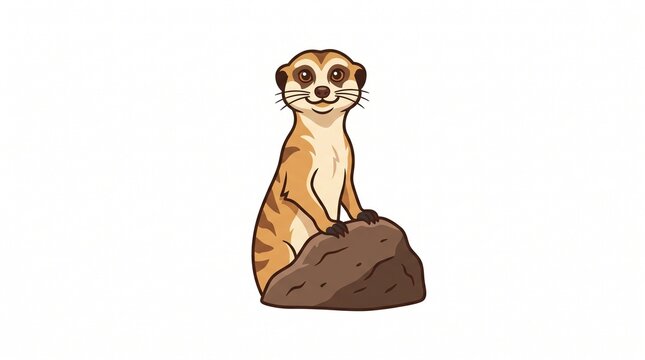 Cute Meerkat Standing on Rock Cartoon Mascot Wildlife Mammal Isolated on White Background