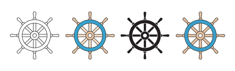 Nautical Ship Steering Wheel Icon Vector, marine vessel helm symbol for sea navigation, maritime travel, sailing, boating, ocean adventures, and marine transportation. © Creative World