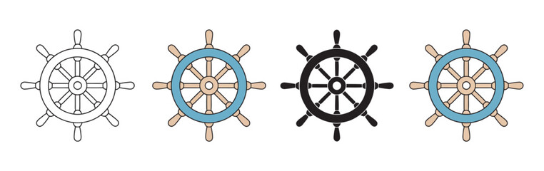 Nautical Ship Steering Wheel Icon Vector, marine vessel helm symbol for sea navigation, maritime travel, sailing, boating, ocean adventures, and marine transportation. © Creative World