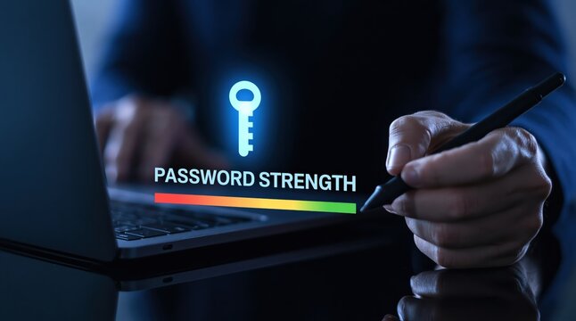 Cybersecurity professional evaluating password strength for digital data protection