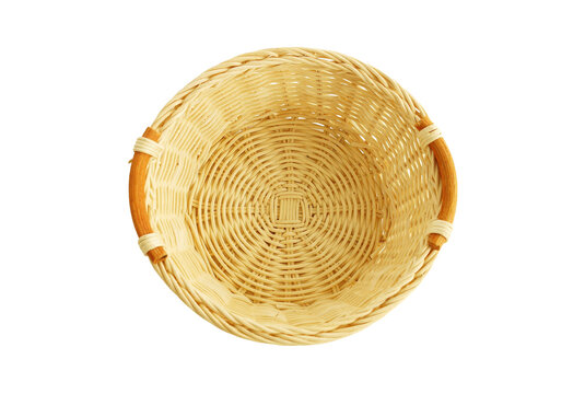Woven basket top view isolated png cutout object on transparent background. Design element round woven wicker basket 