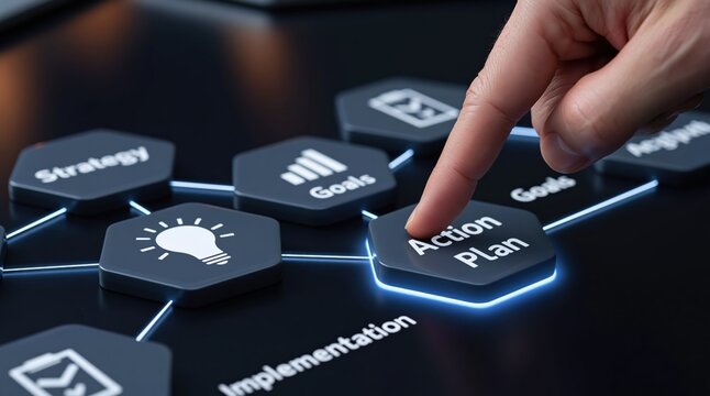 Business management planning with digital technology and corporate growth strategy