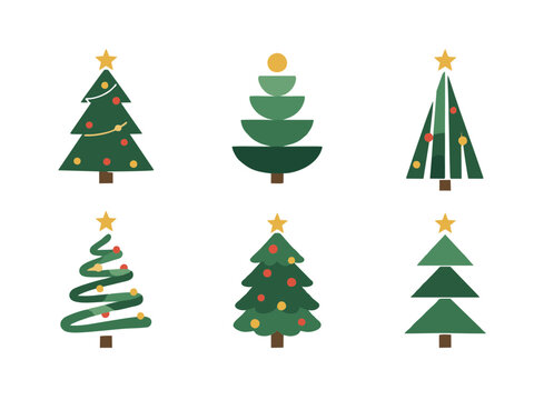 Christmas trees vector illustration set