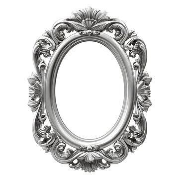 Ornate silver oval picture frame with decorative scrollwork