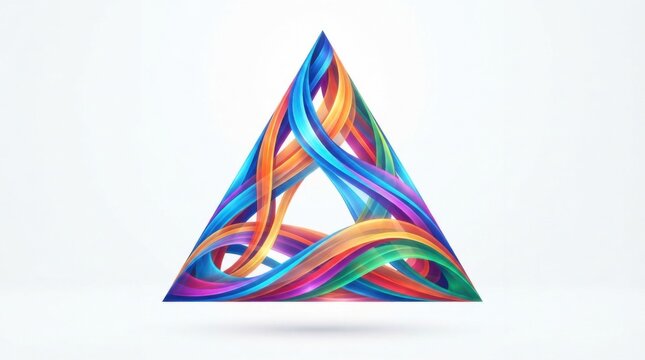 Abstract colorful triangle shape made of flowing ribbons of light