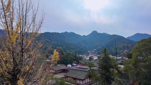 Scenery of temples and shrines in the mountains