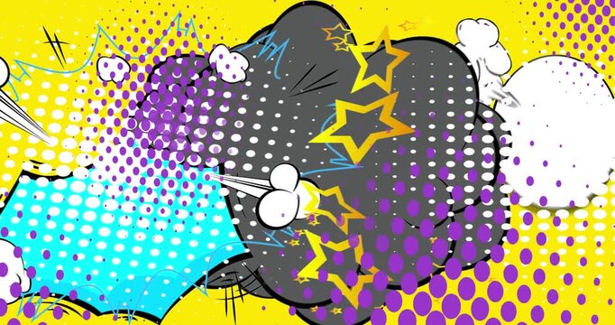 Cartoon background animation, comic book backdrop video. Retro comics pop art design.
