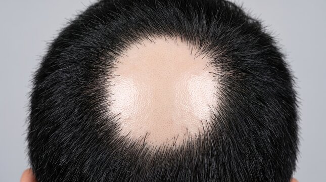 Alopecia areata circular bald patch on human scalp hair loss
