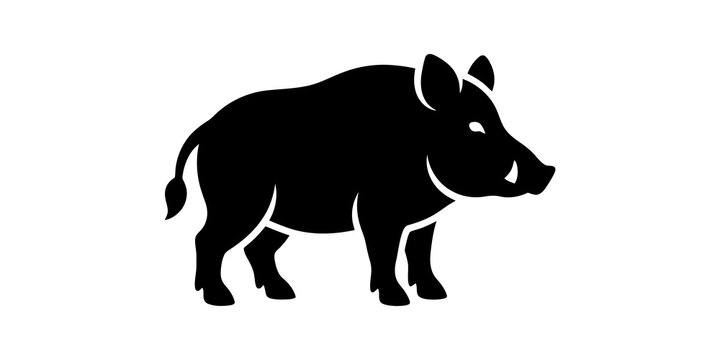Wild boar animal silhouette isolated on white background for rustic logo.