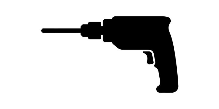 Black electric drill silhouette for construction and home improvement projects.