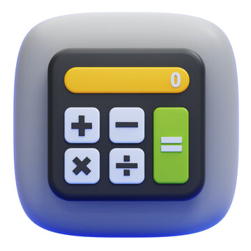 3D minimalist calculator icon with colorful buttons and mathematical operators for finance education and business accounting applications
