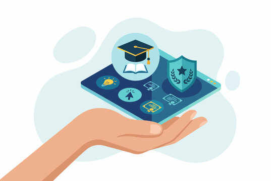 Online Education and Student Data Protection Concept Illustration