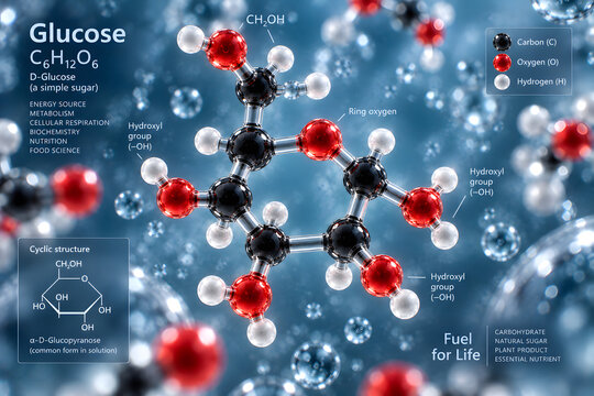 Glucose Molecule C6H12O6 Molecular Structure Scientific 3D Illustration
