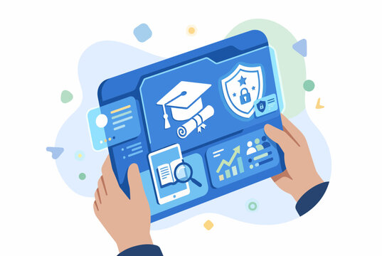 Secure Education and Student Data Protection Vector Illustration