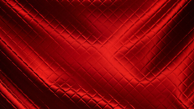 Abstract luxury red metallic background featuring geometric square grid pattern with soft elegant waves and premium high gloss smooth chrome texture layouts.
