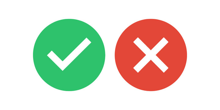 Green check mark and red cross icons for choice selection and feedback.