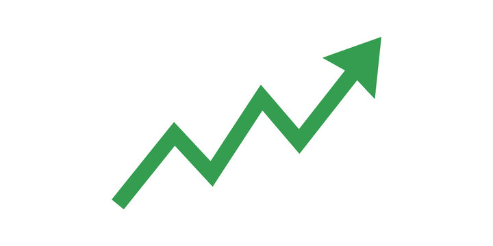 Green rising arrow graph line showing business growth and success trend.