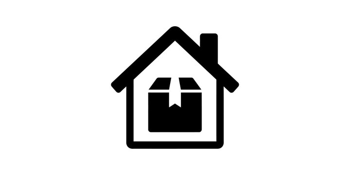 Home delivery house icon with packaging box chimney symbol for shipping.
