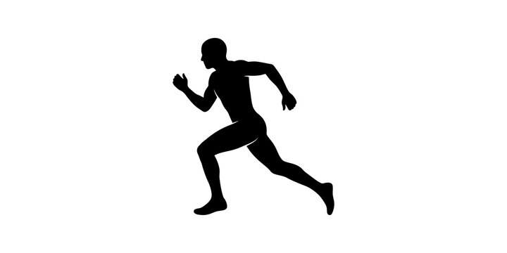 Black silhouette running man side profile on transparent background.