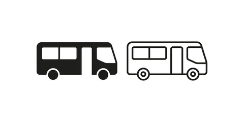 Black bus and outline icons for public transport and travel design elements. © Ahmadhassan