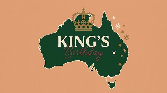 Australia map with crown and kings text illustration