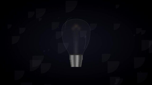 Abstract motion graphic animation of a stylized glowing lightbulb icon on a dark background with floating geometric shapes, representing innovation, creative thinking, and inspiration concepts.