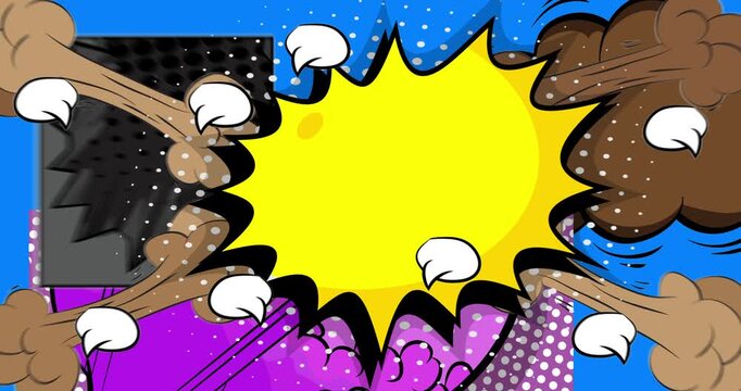 Cartoon background animation, comic book backdrop video. Retro comics pop art design.