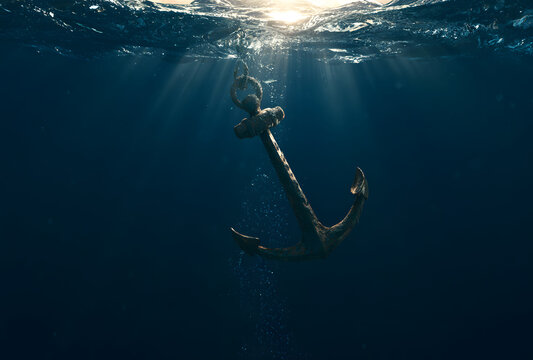 the anchor is proceeding toward the sea bed