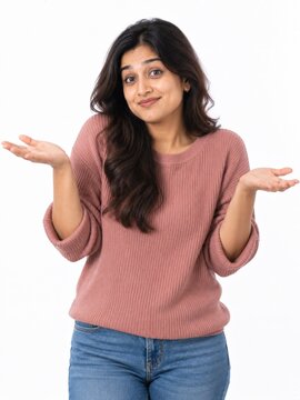Young Woman Shrugging Shoulders, Expressing Uncertainty