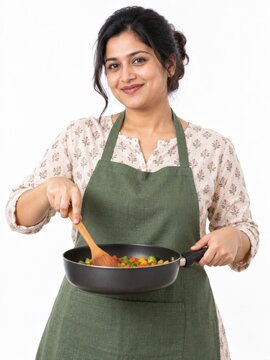 Woman Cooking Vegetables in a Frying Pan