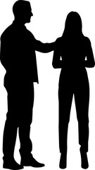 Fototapeta premium Black Silhouette of a Man and Woman Standing and Talking Vector Illustration